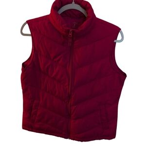 Lands' End Red Quilted Vest With Zipper, M, Well Loved